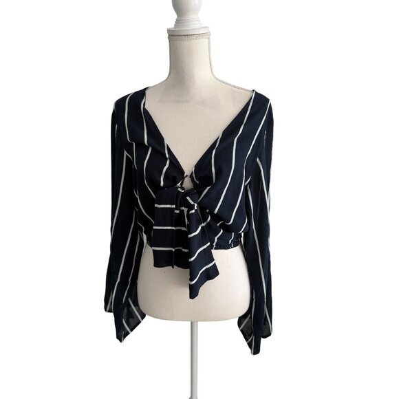 FAITHFULL Navy Blue White Cutout Long Sleeve Top Size US 6 - Picture 6 of 8